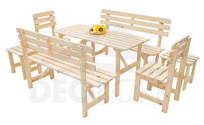 Sitzgruppe aus Kiefernholz 1+6, Holzdicke 22 mm